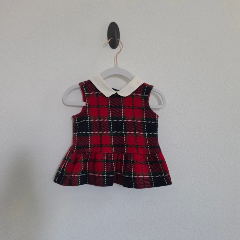 Janie and Jack Red Tartan Plaid Peter Pan Collar Holiday Dress size 12-18 Months
